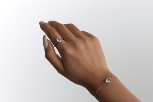 Divya दिव्या | Rosenquarz | Ring | Silber | Rhodiniert